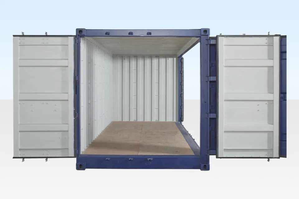 Full Side Access Container 20ft. End Doors and Side Doors Both Open.
