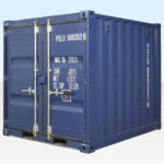 8ft Shipping Container. New. Dark Blue. Exterior View.