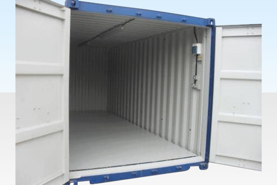 Bunded Chemical Storage Container 20ft. Doors Open.