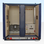 Rear doors open on mobile welfare cabin