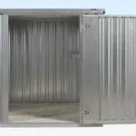 Small Flat Pack Storage Container for Sale. Front Door Open.