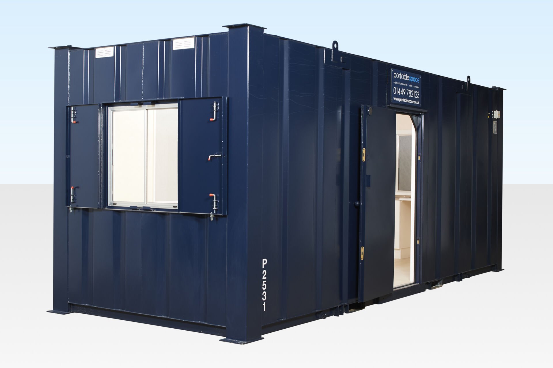 26 - 20x8_External_PSL_Open 20ft Steel Office - Doors & Windows Open