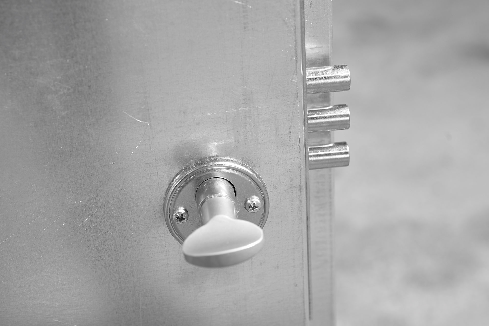 Door mechanism detail on bunded flat pack store