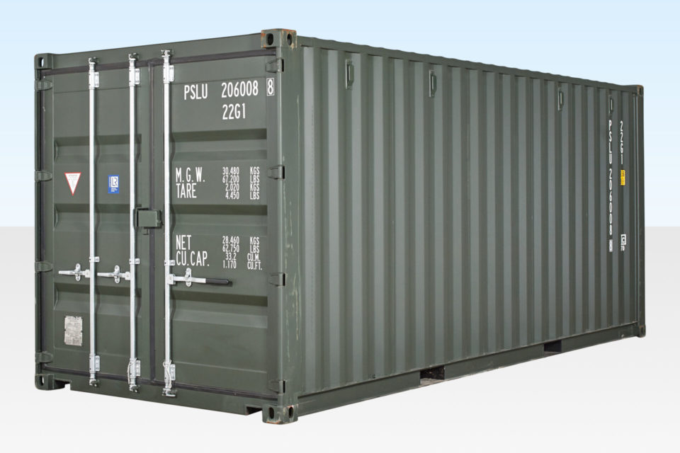 20ft Shipping Container (New)- Green RAL 6007 - Exterior