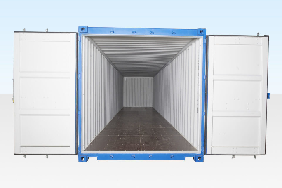 40ft Shipping Container - End View. Doors Open.