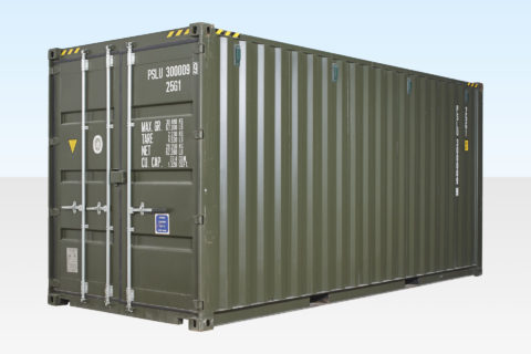 20ft High Cube Shipping Container - New. Exterior View. Green RAL6007