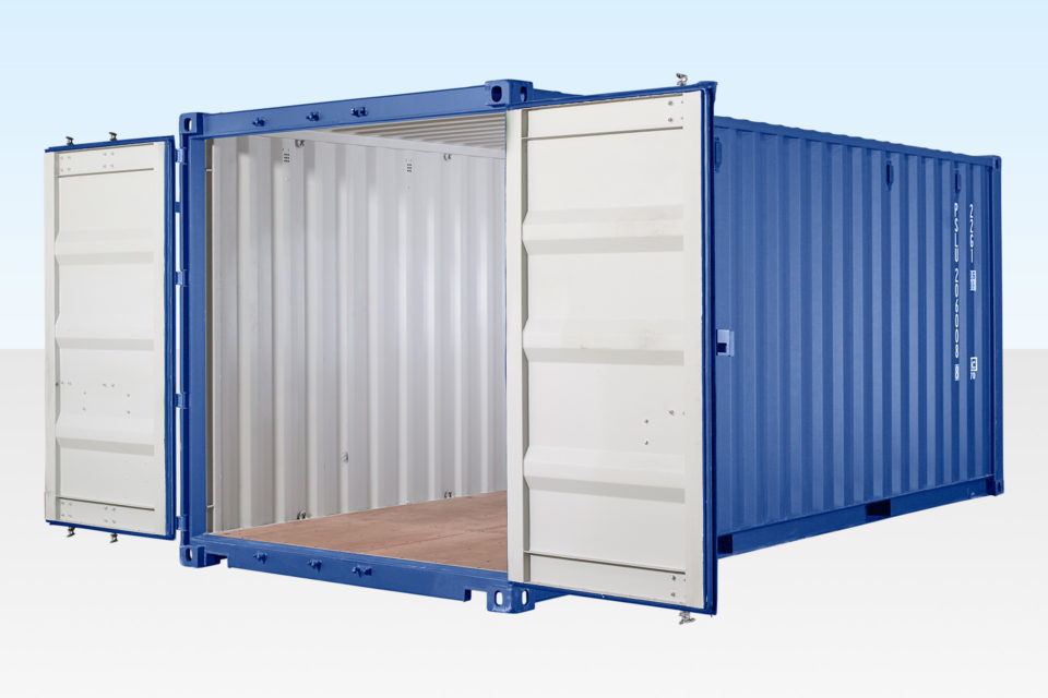 Profile View of 20ft Shipping Container - Doors Open