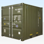 New 10ft Dark Green Shipping Container. External View.