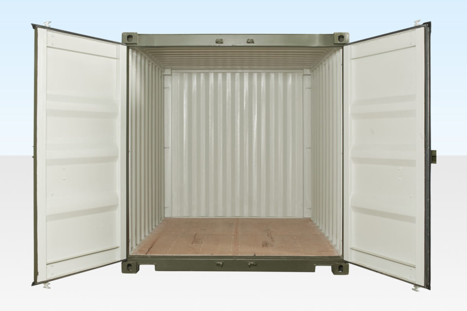 Internal View of 10ft Shipping Container. Doors Open.