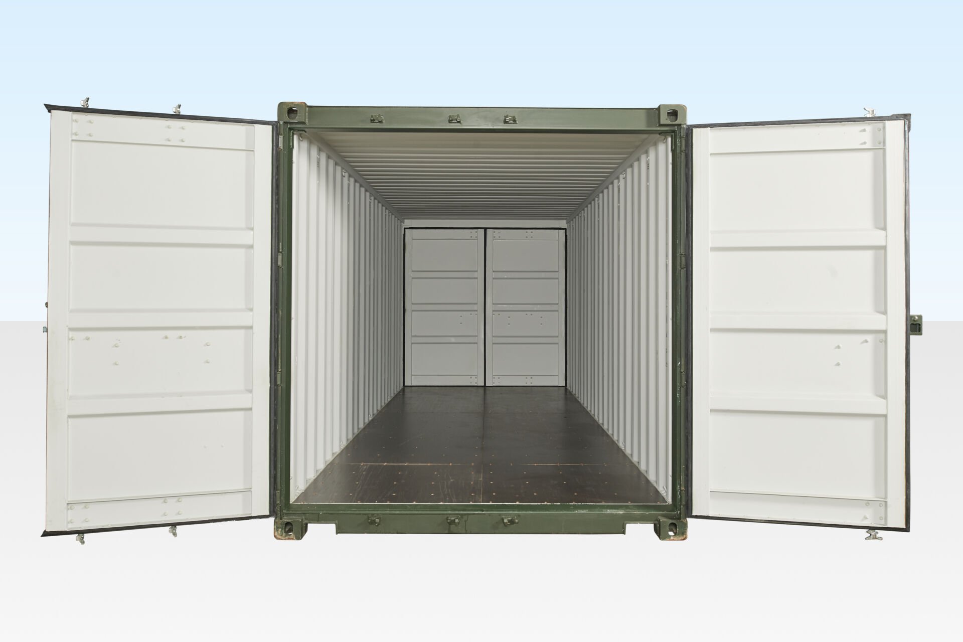 8 - 20ft Tunnel Container front doors open-final New 20ft Container with Doors at both Ends.