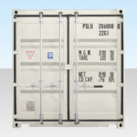 White Shipping Container. End View. Doors Closed.
