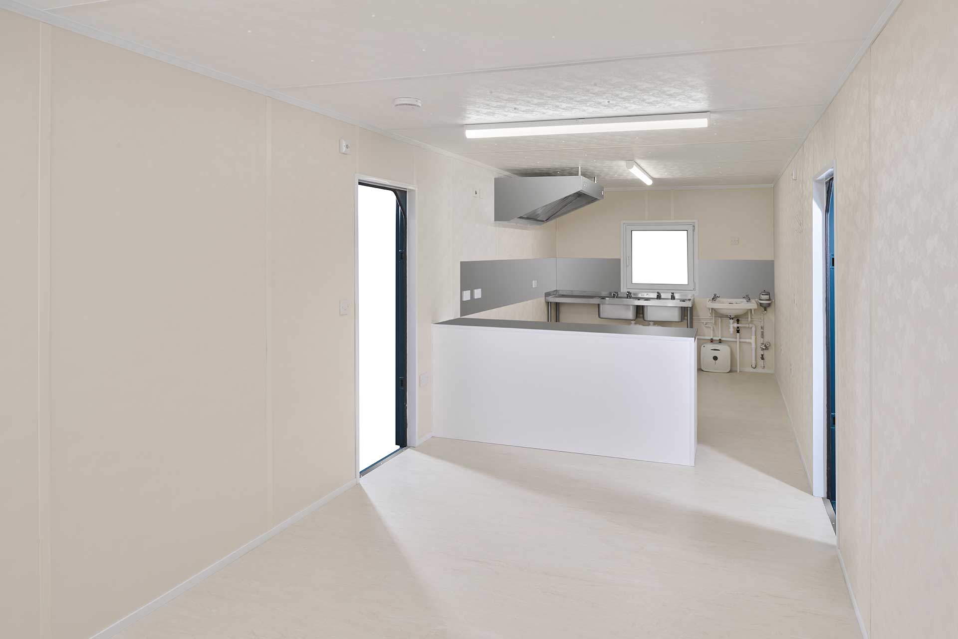 Interior view of 32ft Ecolink kitchen cabin used on construction sites