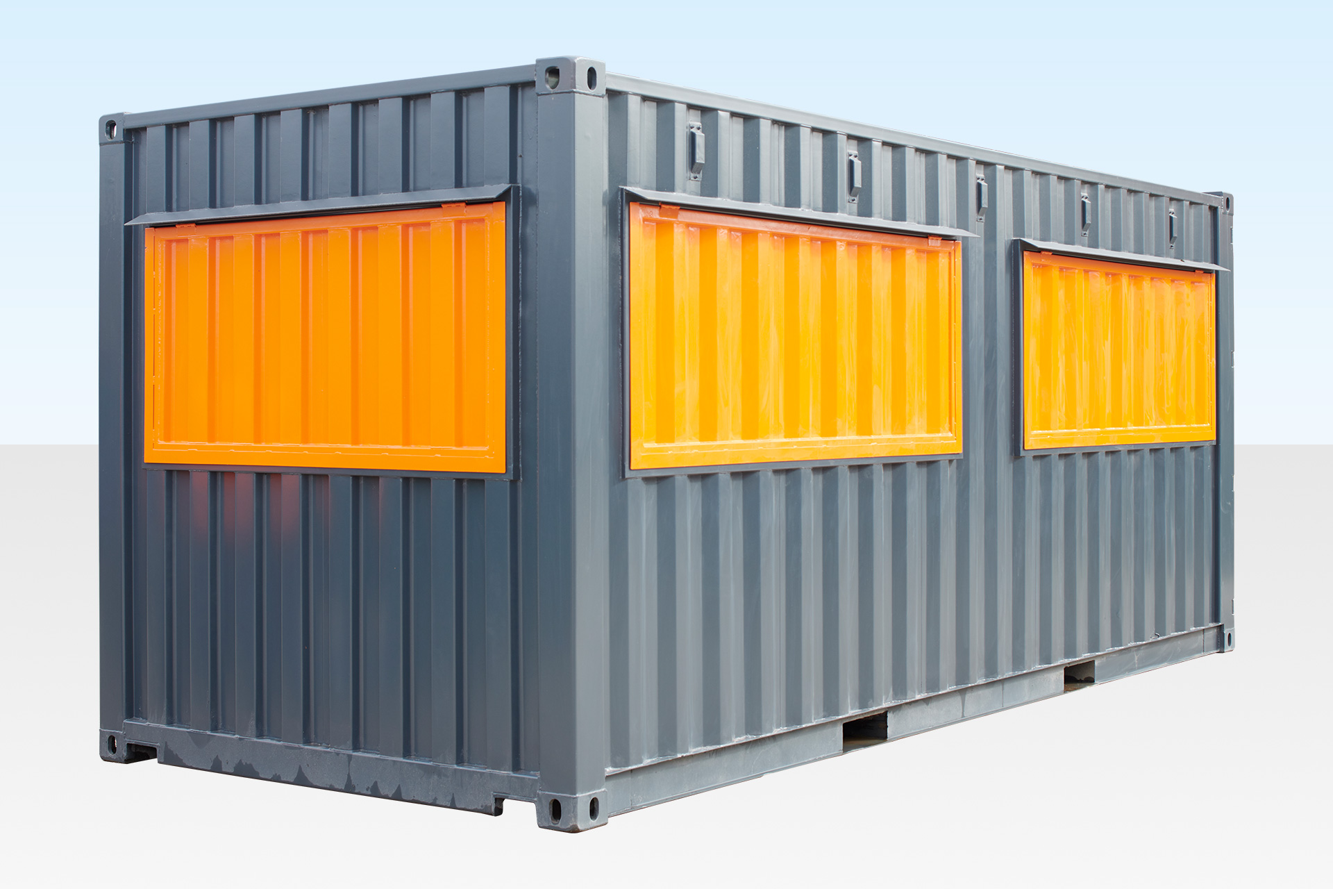 Shipping container cafe with hatches locked and secured