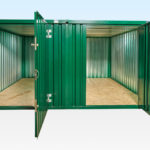 Two flat pack containers linked side by side (green)