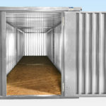 Interior view of 2 x flatpack containers linked end on end - door open
