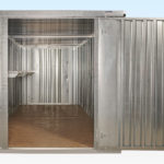 6m end linked flat pack container shelving - one side
