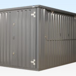 Flat packed kiosk in grey - closed