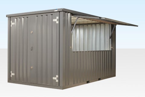 Flat Pack Kiosk (Grey) with Serving Hatch Open