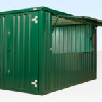 Flat Pack Food & Drink Serving Kiosk with hatch open