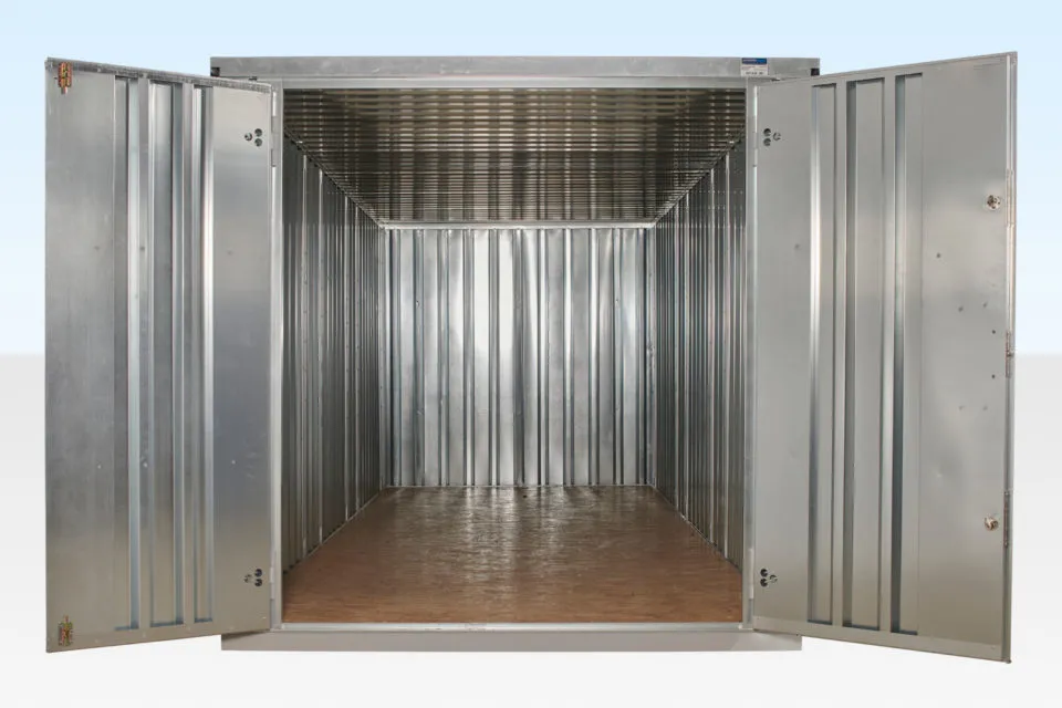 6m Flat Pack Store - End View Doors Open