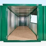 End view flat pack kiosk/store - hatch open but door closed