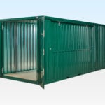 external view of flat packed kiosk/store bundle - doors open