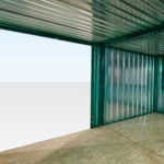Interior view of flat pack kiosk and store - hatch and door open