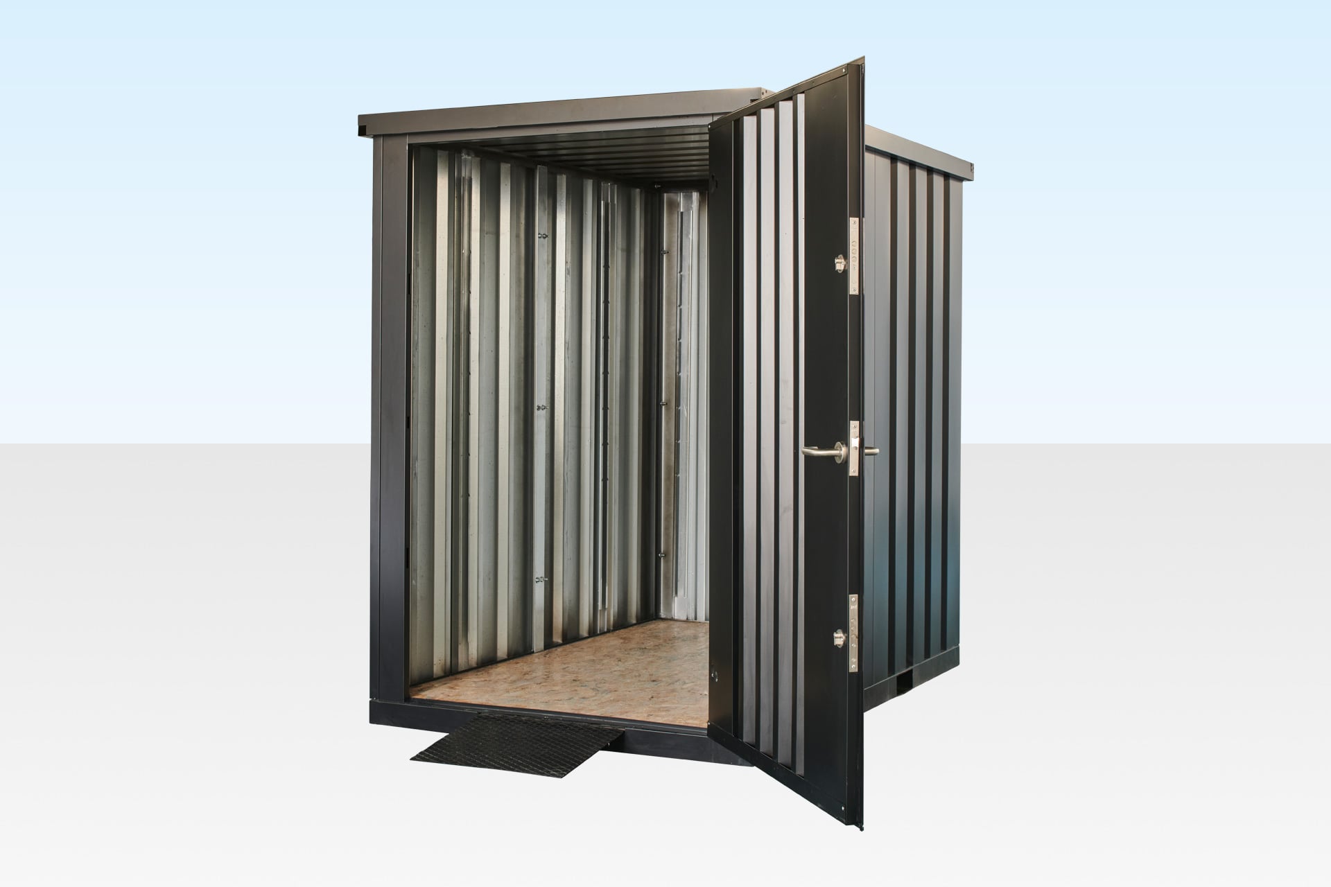 Exterior angle flatpack metal garden storage container
