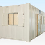 24ft White AV Cabin with Doors & Window Shutters Open