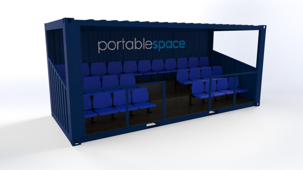 Shipping container converted into football stand