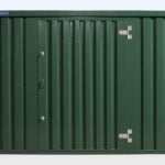 front view of flatpack storage container with secure door closed