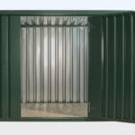 open front door in painted flatpack storage container