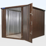 Wood effect flat pack store - door open