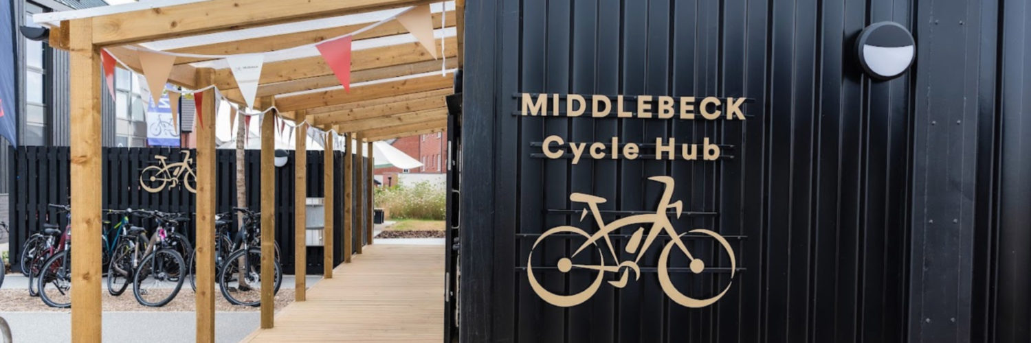 A converted shipping container used as by a cycle rental business