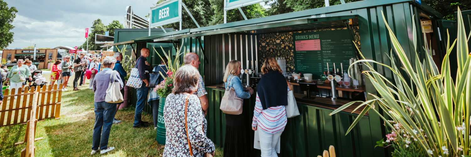 Flatpack kiosks serving drinks at a country fayre