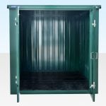 Flat Pack Container 3m in RAL6005 front with double doors open