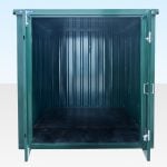 Flat Pack Container 4m in RAL6005 front with double doors open