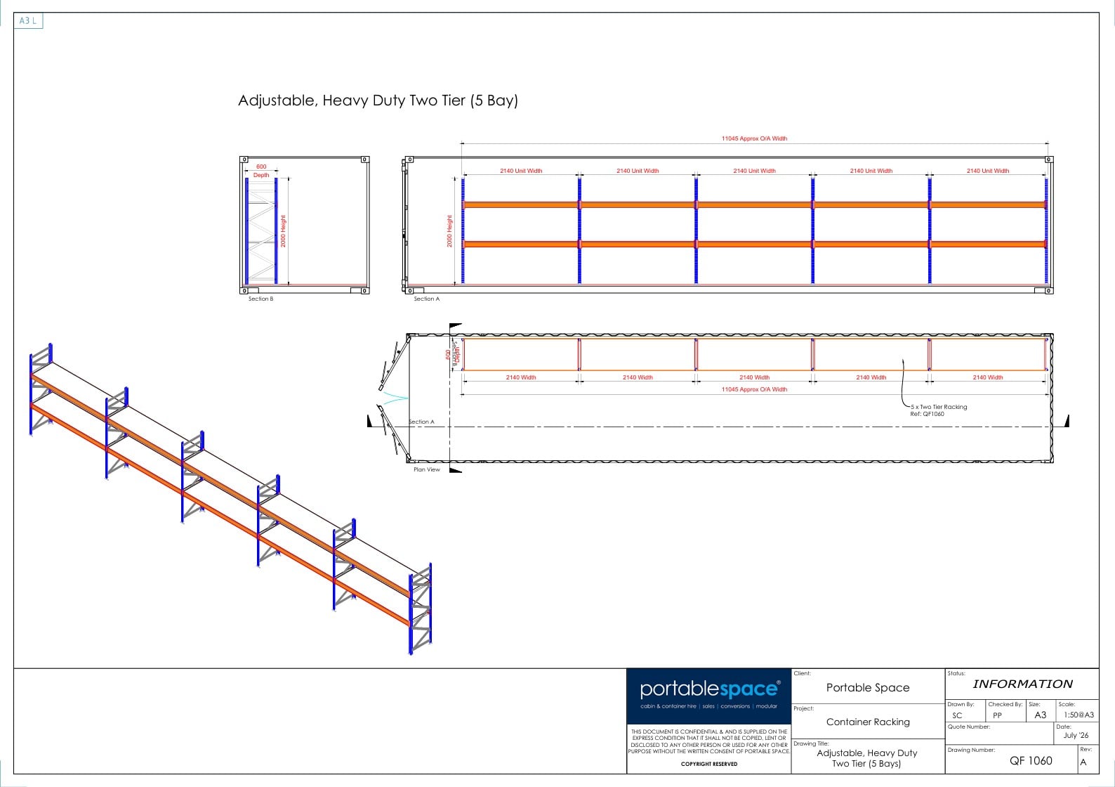 Container Racking - Adjustable, Heavy Duty Two Tier (5 Bays) - Image 2
