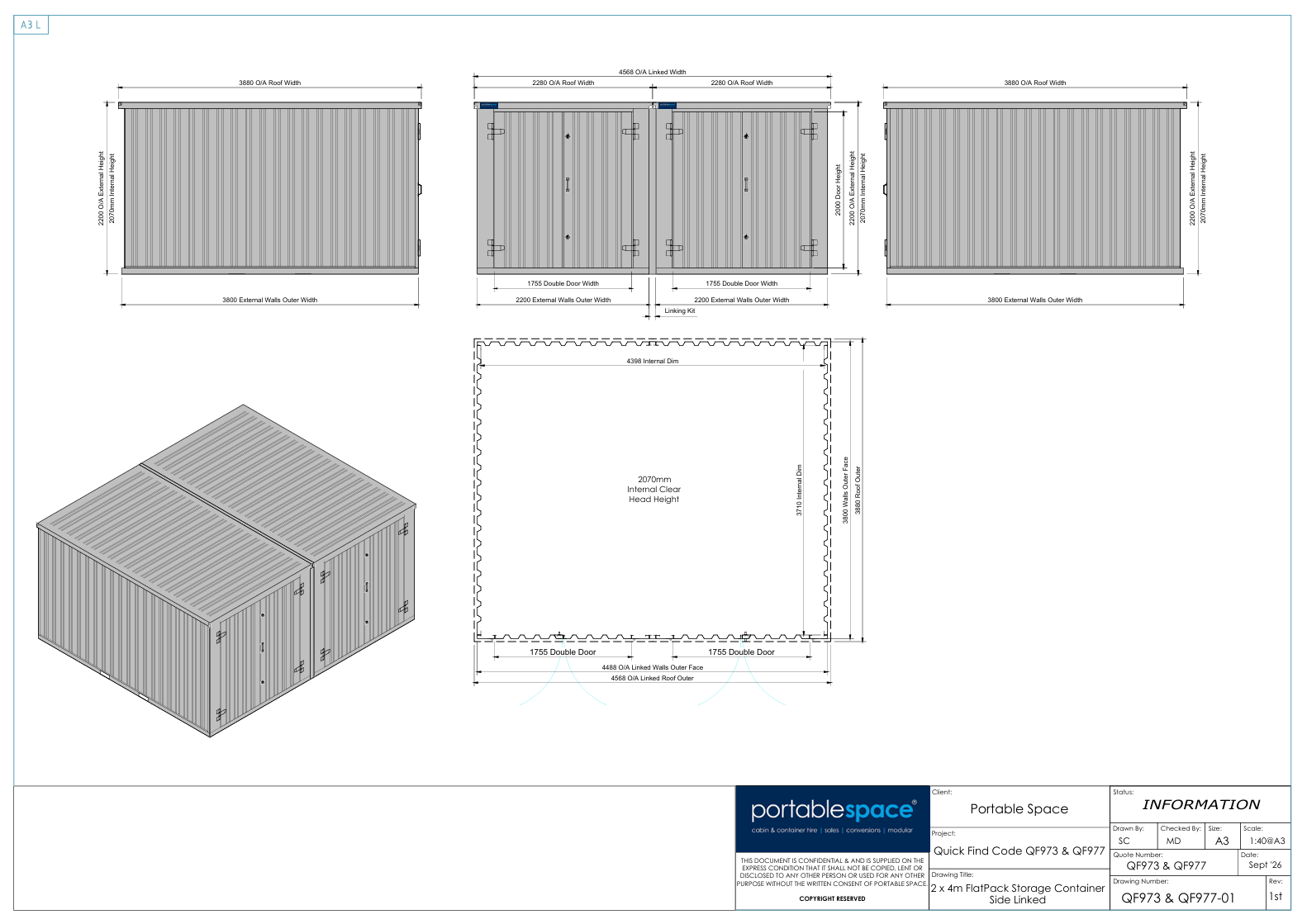 4m x 4.6m Side Linked Flat Pack Container Bundle (Galvalume) - Image 4