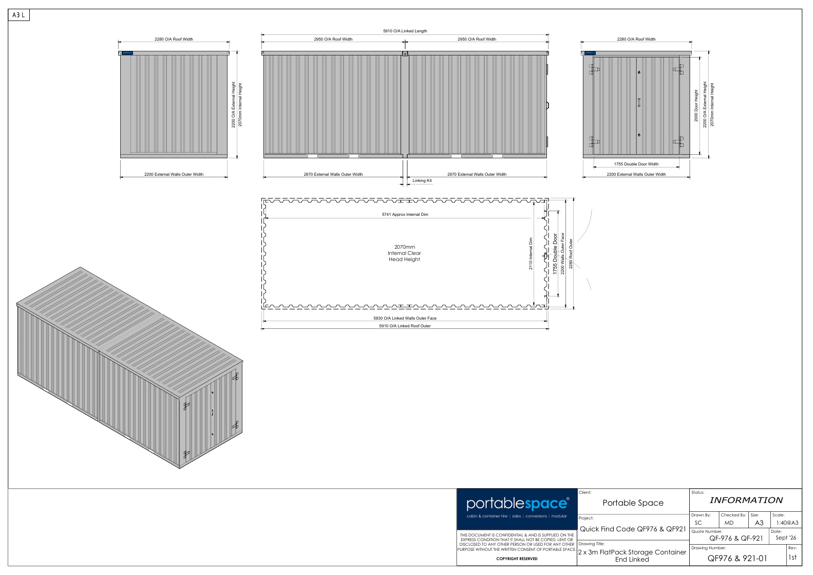 6m x 2.2m End Linked Flat Packed Container Bundle (Powder Coated) - Image 5